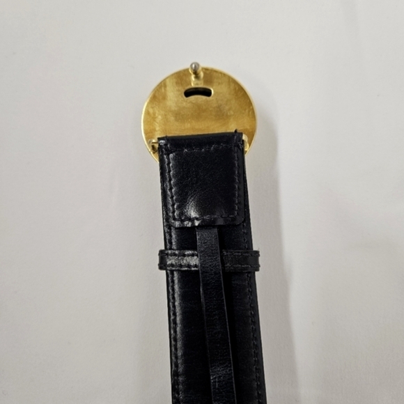 Celine Planet Belt In Navy Blue Leather and Gold Hardware Size 70 / 25 - Picture 8 of 14